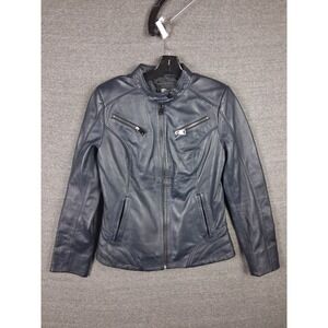 Rianni Womens Leather Jacket XL Blue 100% Leather Full‎ Zip Moto Zipper Classic